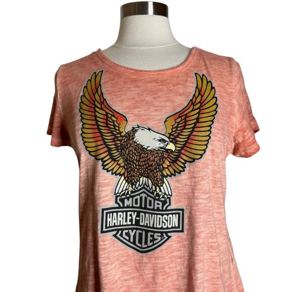 Harley Davidson Hometown Scoop Neck Tee T-Shirt Washed Orange Womens Medium - Picture 4 of 9